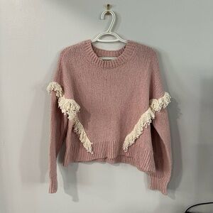 Madewell Pink Sweater with Cream Fringe